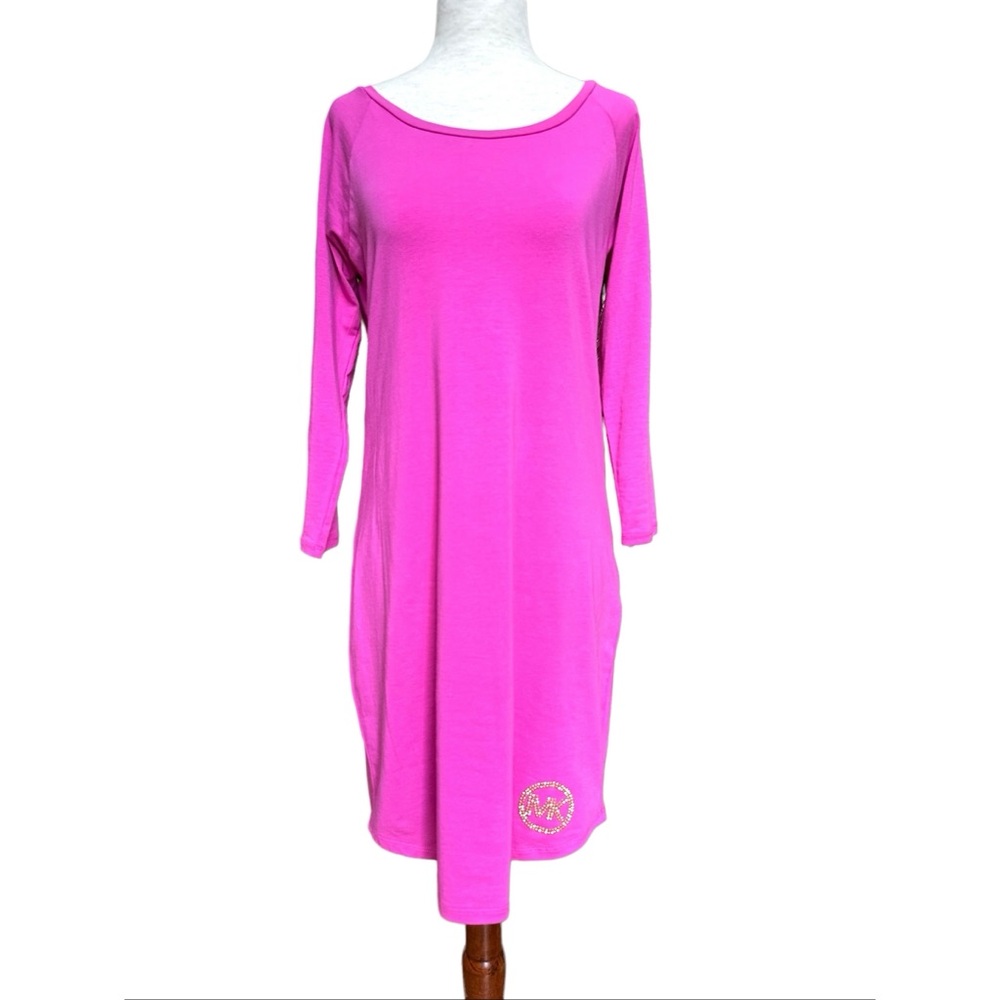 Michael Kors Hot Pink Mini Shift Dress With Gold Logo, S